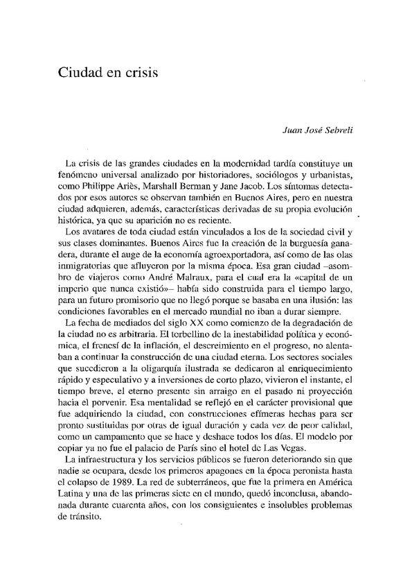 Ciudad en crisis / Juan José Sebreli | Biblioteca Virtual Miguel de Cervantes
