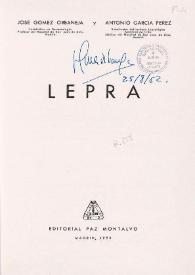 Portada:Lepra / José Gómez Orbaneja y Antonio García Pérez