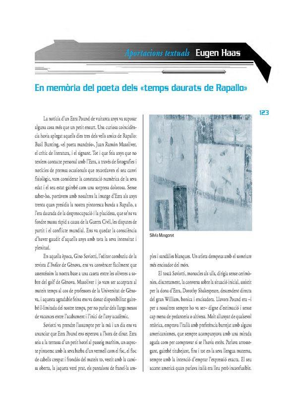 En mèmoria del poeta dels "temps daurats de Rapallo" / Eugen Haas | Biblioteca Virtual Miguel de Cervantes