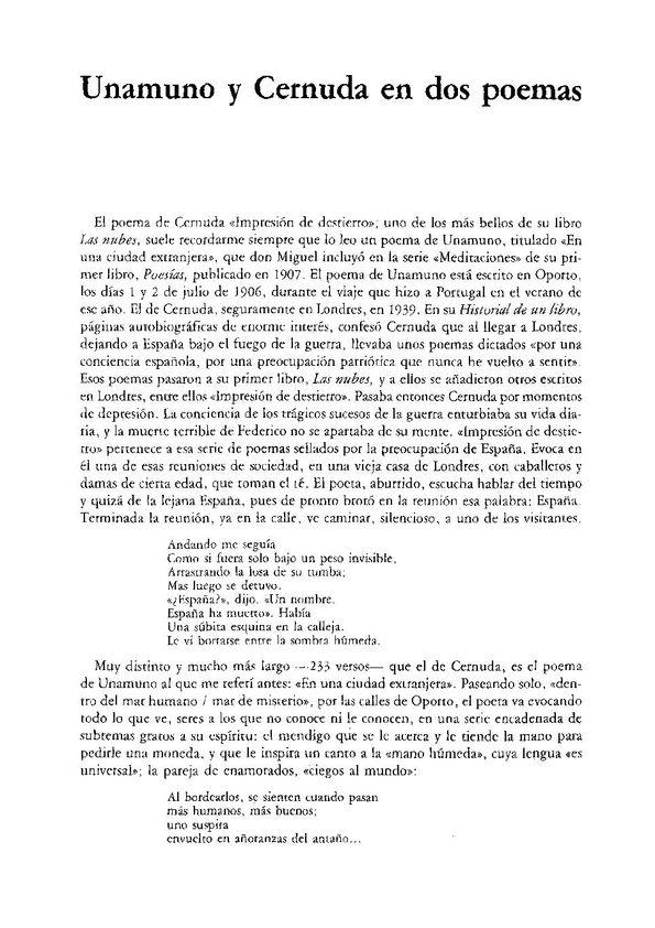 Unamuno y Cernuda en dos poemas / Jose Luis Cano | Biblioteca Virtual Miguel de Cervantes