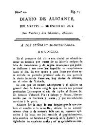 Portada:Diario de Alicante. Núm. 20, 20 de enero de 1818