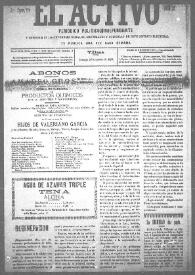 Portada:El Activo : Periódico Político Independiente y Defensor de los Intereses Morales, Materiales y Agrícolas de este Distrito Electoral. Núm. 27, 26 de noviembre de 1899