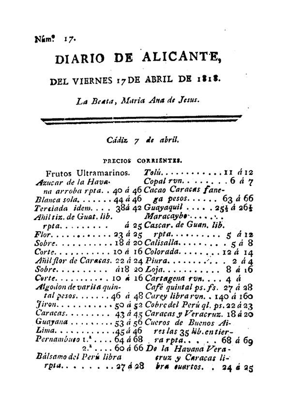 Diario de Alicante. Núm. 17, 17 de abril de 1818 | Biblioteca Virtual Miguel de Cervantes