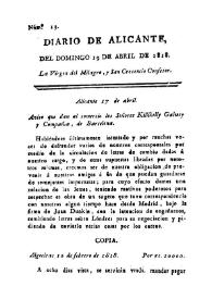 Portada:Diario de Alicante. Núm. 19, 19 de abril de 1818