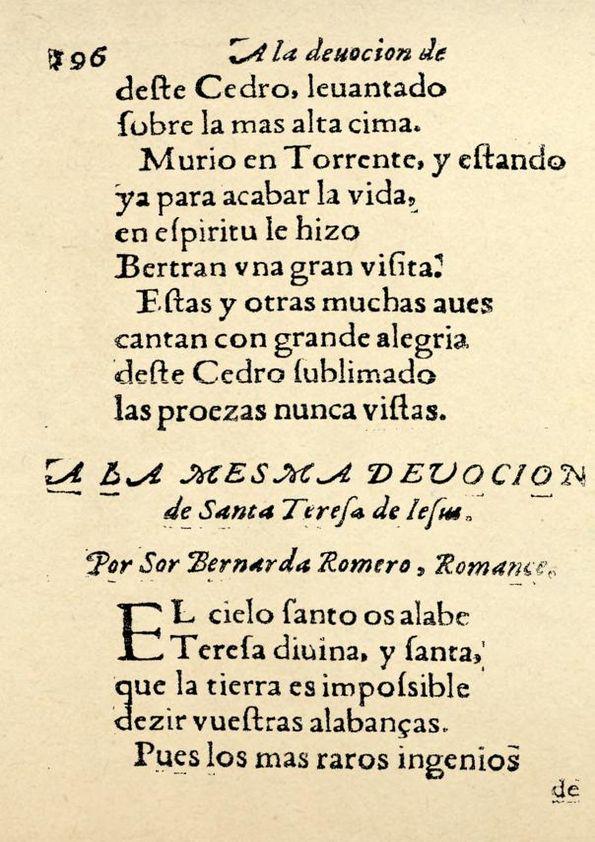 A la mesma devocion de Santa Teresa de Iesus / por Sor Bernarda Romero, romance | Biblioteca Virtual Miguel de Cervantes