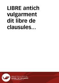 Portada:LIBRE antich vulgarment dit libre de clausules [Manuscrito]