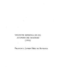 Portada:Vicente Medina en el Ateneo de Madrid (1932) / Francisco Javier Díez de Revenga