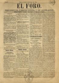 Portada:El Foro : Periódico de Jurisprudencia y Legislación. Tomo II, núm. 4, martes 6 de enero de 1874