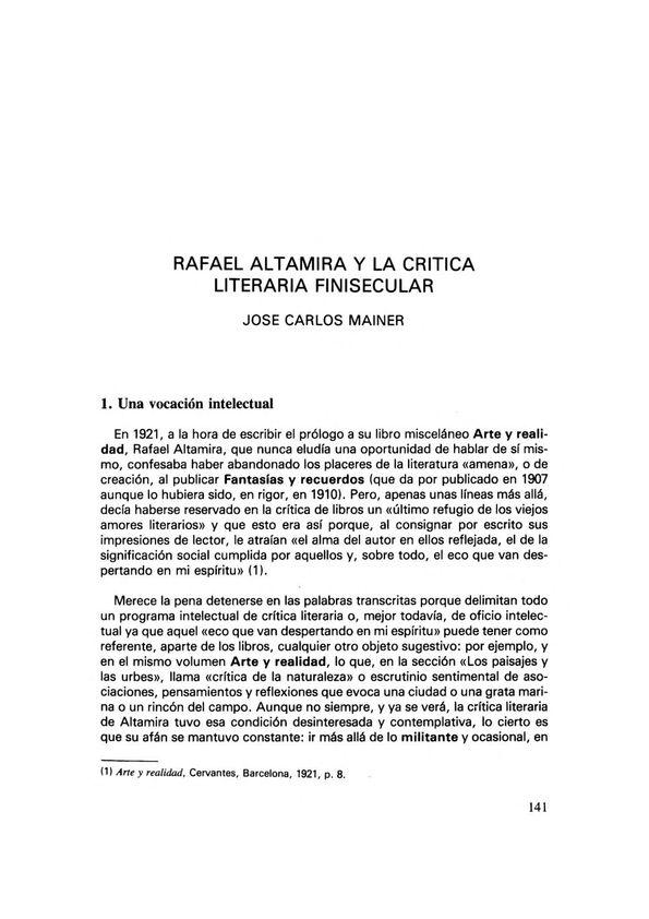 Rafael Altamira y la crítica literaria finisecular / José Carlos Mainer | Biblioteca Virtual Miguel de Cervantes