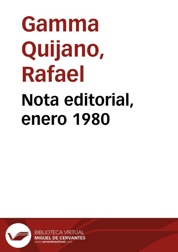 Nota editorial, enero 1980 | Biblioteca Virtual Miguel de Cervantes