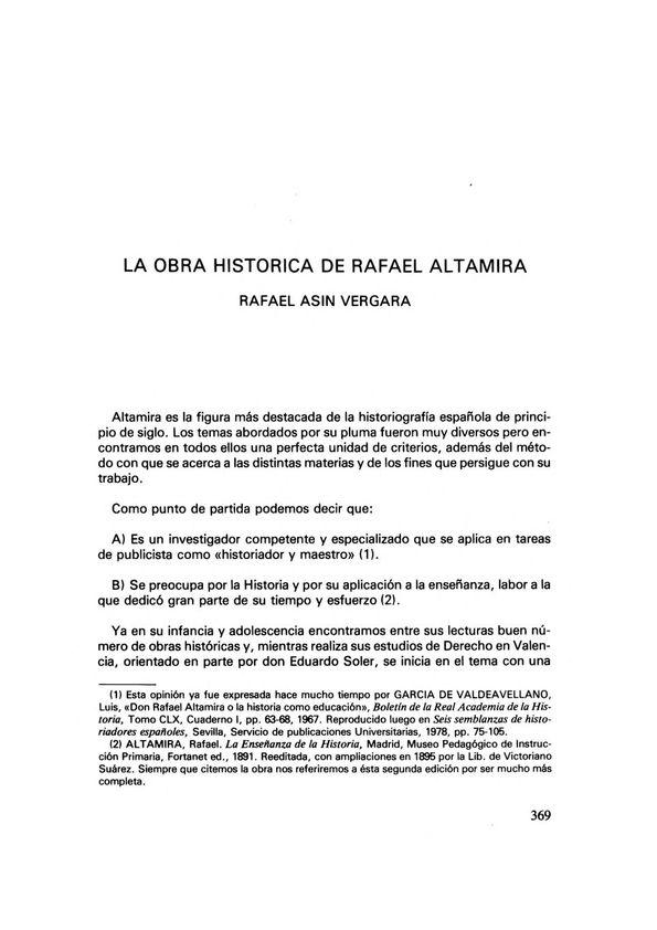La obra histórica de Rafael Altamira / Rafael Asín Vergara | Biblioteca Virtual Miguel de Cervantes