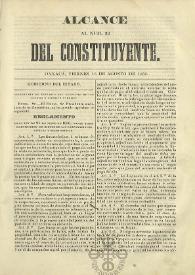 Portada:El Constituyente : Periódico Oficial del Gobierno de Oaxaca. Alcance al núm. 32, viernes 15 de agosto de 1856