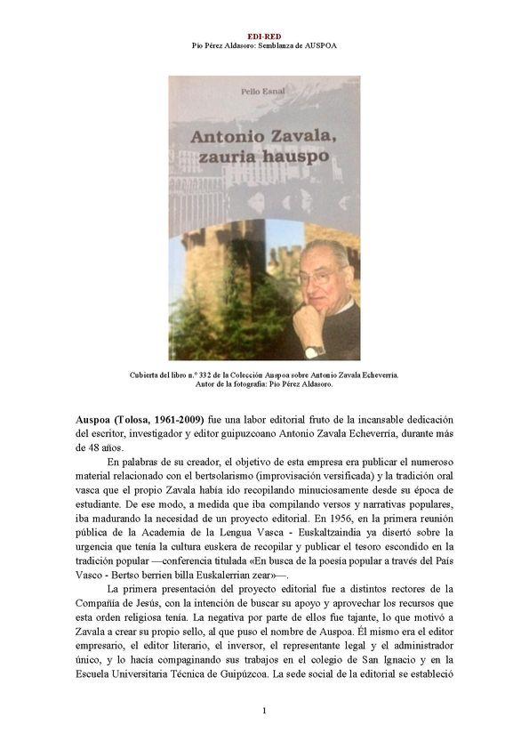 Auspoa (Tolosa, 1961-2009) [Semblanza] / Pío Pérez Aldasoro | Biblioteca Virtual Miguel de Cervantes
