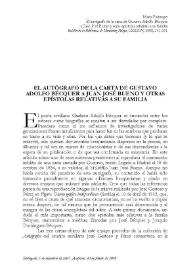 Más información sobre El autógrafo de la carta de Gustavo Adolfo Bécquer a Juan José Bueno y otras epístolas relativas a su familia / Marta Palenque