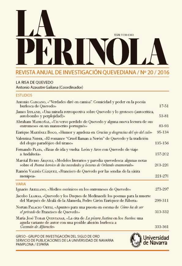 La Perinola : revista de investigación quevediana. Núm. 20, 2016 | Biblioteca Virtual Miguel de Cervantes