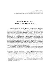 Portada:Menéndez Pelayo ante el Romanticismo / Leonardo Romero Tobar