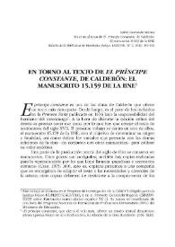 Portada:En torno al texto de \"El príncipe constante\", de Calderón: el manuscrito 15.159 de la BNE / Isabel Hernando Morata