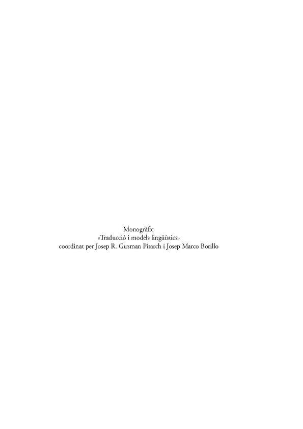 Introducció monogràfic. "Traducció i models lingüístic" / Josep R. Guzman Pitarch i Josep Marco Borillo | Biblioteca Virtual Miguel de Cervantes