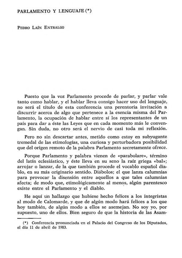 Parlamento y lenguaje / Pedro Laín Entralgo | Biblioteca Virtual Miguel de Cervantes