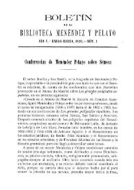 Portada:Conferencias de Menéndez Pelayo sobre Séneca / Miguel Artigas y Ferrando