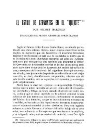 El estilo de Cervantes en El Quijote / Helmuth Hatzfeld | Biblioteca Virtual Miguel de Cervantes
