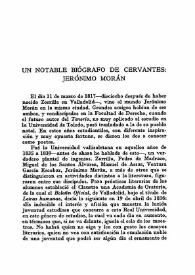 Portada:Un notable biógrafo de Cervantes: Jerónimo Morán / Narciso Alonso Cortés
