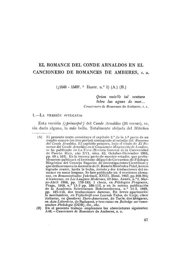 El "Romance del Conde Arnaldos" en el Cancionero de Romances de Amberes / Francisco Caravaca | Biblioteca Virtual Miguel de Cervantes