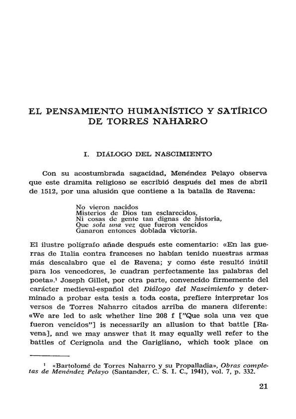 El pensamiento humanístico y satírico de Torres Naharro [I] / Stanislav Zimic | Biblioteca Virtual Miguel de Cervantes