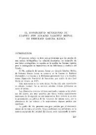 Portada:El manuscrito autógrafo de \"Llanto por Ignacio Sánchez Mejías\" de Federico García Lorca / Rafael Gómez Sánchez Iglesias
