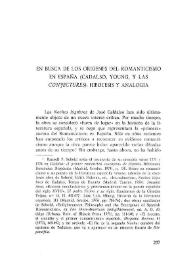 Portada:En busca de los orígenes del romanticismo en España (Cadalso, Young y las Conjectures): hipótesis y analogía / Donald E. Schurlknigth