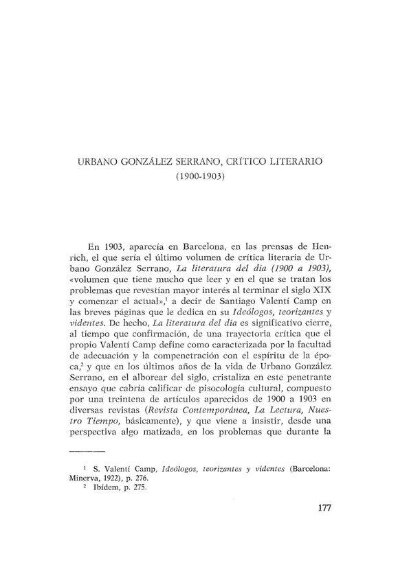 Urbano González Serrano, crítico literario (1900-1903) / Marta Cristina Carbonell | Biblioteca Virtual Miguel de Cervantes