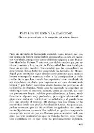 Portada:Fray Luis de León y la clasicidad / Fernando Lázaro Carreter