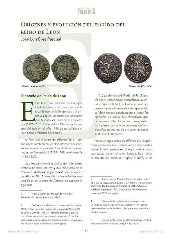 Orígenes y evolución del escudo del reino de León / José Luis Díez Pascual | Biblioteca Virtual Miguel de Cervantes