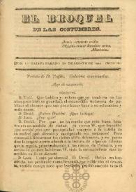 Portada:El Broquel de las Costumbres. Tomo I, núm. 16, sábado 30 de agosto de 1834