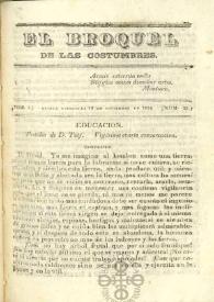 Portada:El Broquel de las Costumbres. Tomo I, núm. 32, miércoles 12 de noviembre de 1834
