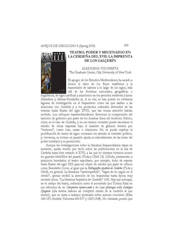 Teatro, poder y mecenazgo en la Cerdeña del XVII: La imprenta de los Galcerín / Almudena Vidorreta | Biblioteca Virtual Miguel de Cervantes
