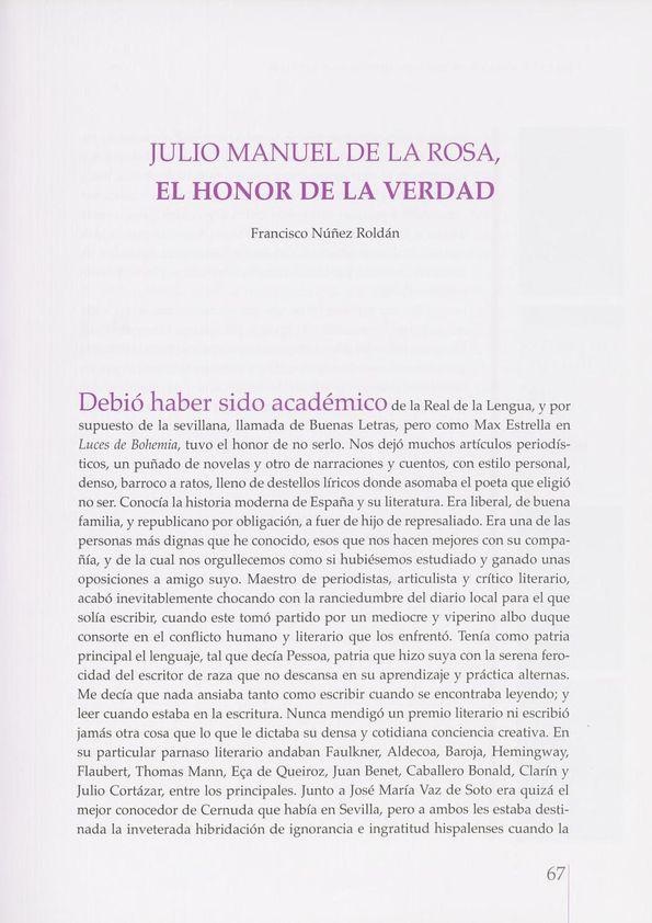 Julio Manuel de la Rosa, el honor de la verdad / Francisco Núñez Roldán | Biblioteca Virtual Miguel de Cervantes