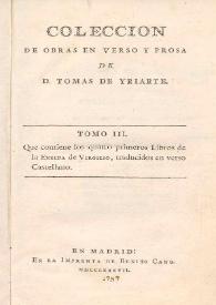 Más información sobre Colección de obras en verso y prosa de D. Tomas de Yriarte. Tomo III