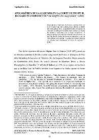 Portada:Apologética de la alquimia en la corte de Felipe II. Richard Stanihurst y su \"El toque de alquimia\" (1593) / Juan Pablo Bubello