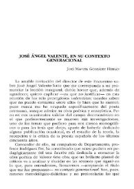 Portada:José Ángel Valente, en su contexto generacional / José Manuel González Herrán