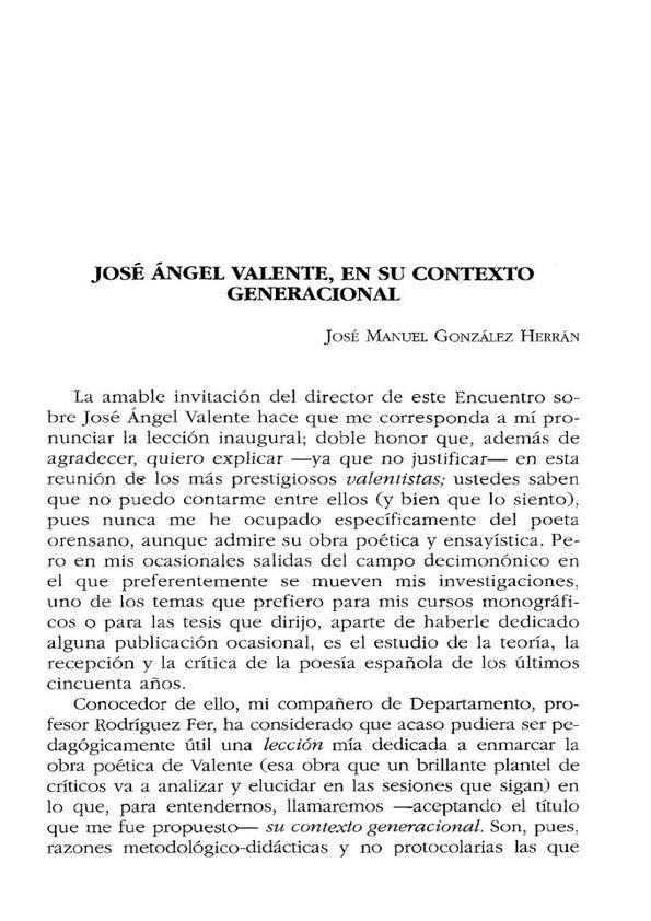 José Ángel Valente, en su contexto generacional / José Manuel González Herrán | Biblioteca Virtual Miguel de Cervantes