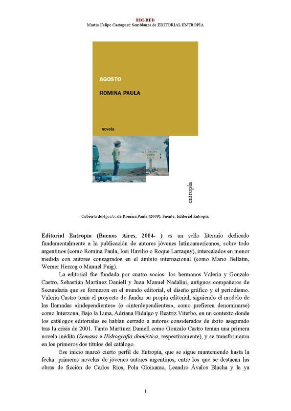 Editorial Entropía (Buenos Aires, 2004-  ) [Semblanza] / Martín Felipe Castagnet

 | Biblioteca Virtual Miguel de Cervantes
