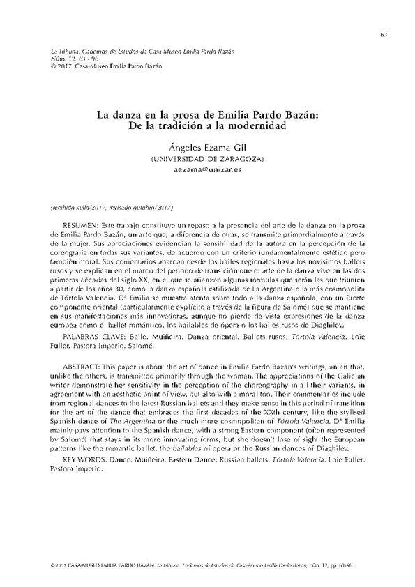 La danza en la prosa de Emilia Pardo Bazán: de la tradición a la modernidad / Ángeles Ezama Gil | Biblioteca Virtual Miguel de Cervantes