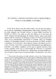 Portada:El Fondo \"Amado Alonso\" de la Biblioteca Pública de Lerín, Navarra / Vidal Torres Caballero