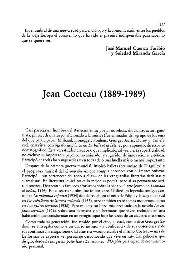 Jean Cocteau (1889-1989) / José Agustín Mahieu | Biblioteca Virtual Miguel de Cervantes