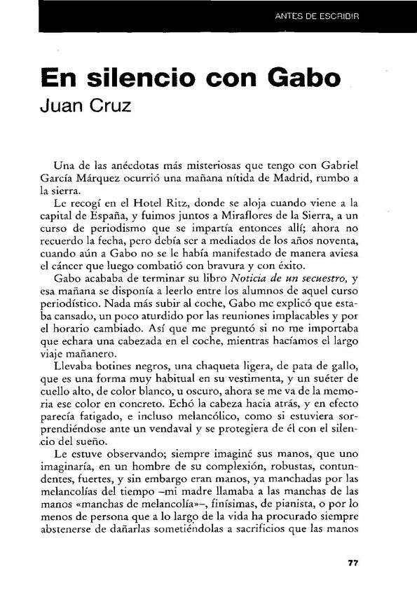 En silencio con Gabo / Juan Cruz  | Biblioteca Virtual Miguel de Cervantes