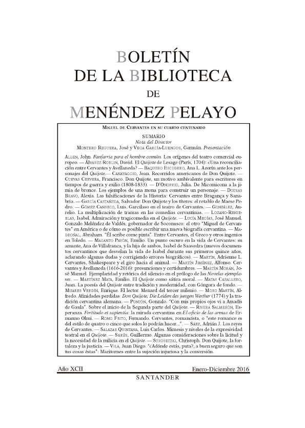 Boletín de la Biblioteca de Menéndez Pelayo. Año XCII, enero-diciembre 2016  | Biblioteca Virtual Miguel de Cervantes