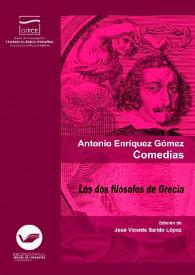 Portada:Los dos filósofos de Grecia / de don Fernando de Zárate ; edición crítica, prólogo y notas de José Vicente Salido López