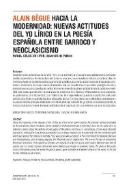 Portada:Hacia la modernidad: nuevas actitudes del yo lírico en la poesía española entre Barroco y Neoclasicismo / Alain Bègue