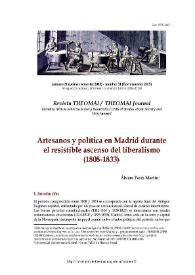 Portada:Artesanos y política en Madrid durante el resistible ascenso del liberalismo (1808-1833) / Álvaro París Martín